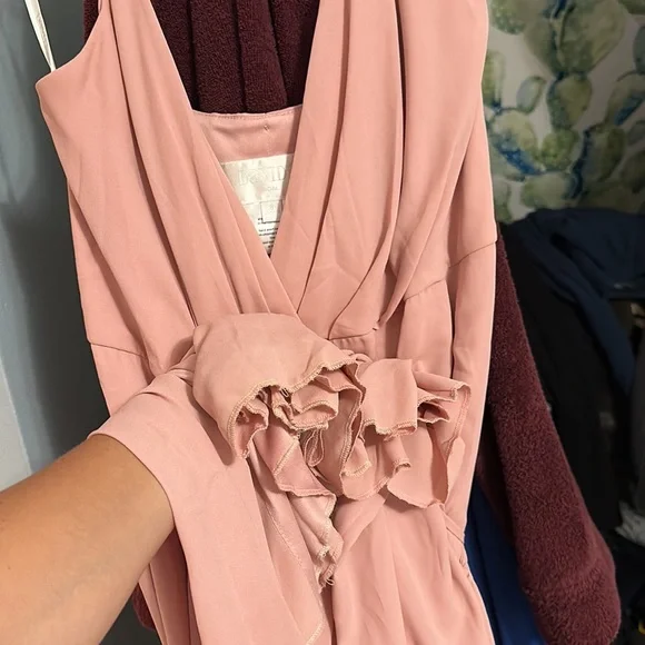 Davids bridal georgette wrap bridesmaid dress in ballet - Picture 7 of 8